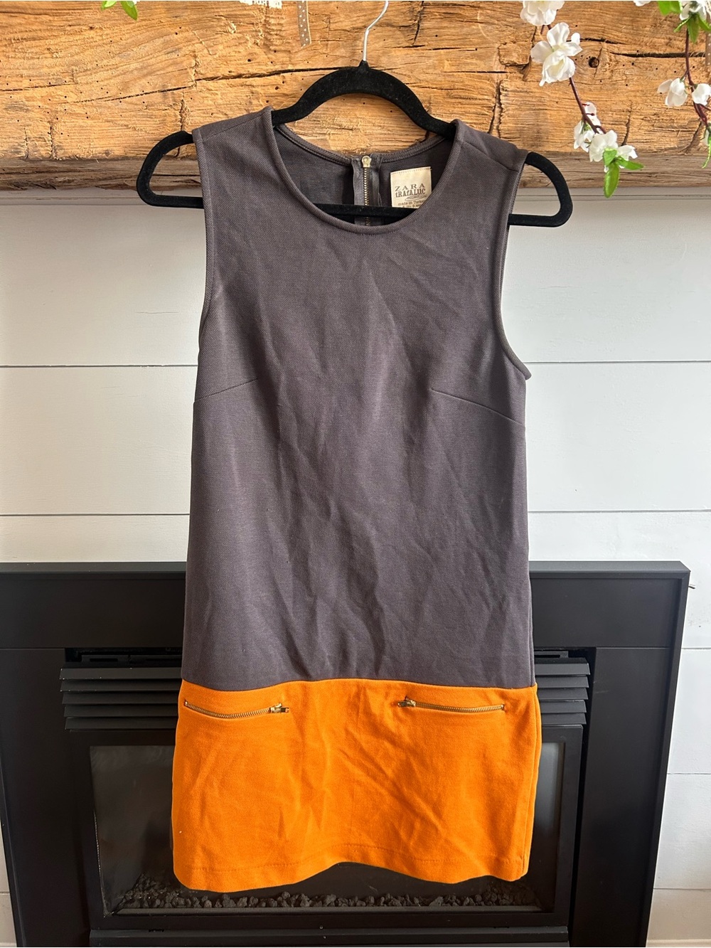 Zara Sleeveless Colorblock Mini Dress - Charcoal & Orange